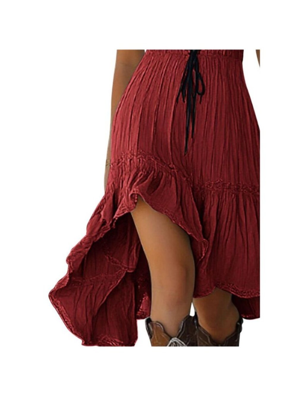 Lace-Up Front High-Low Ruffle Hem Dress - Picture 4 of 16